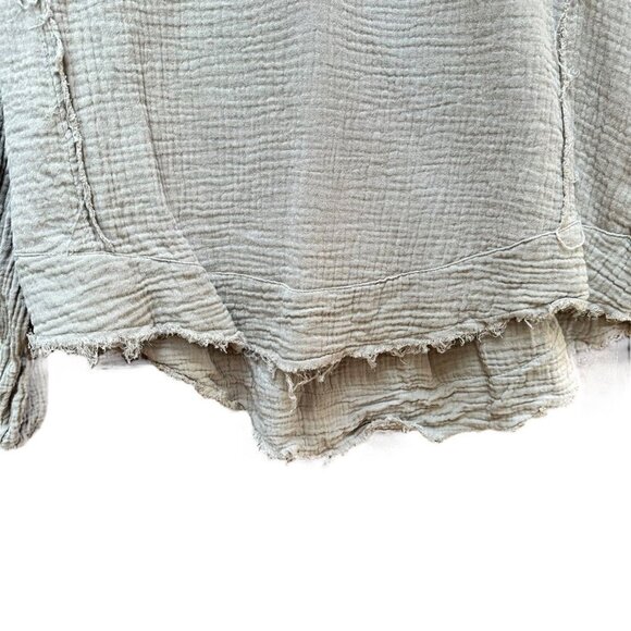 Big Water Blue Sky Top Textured Distressed Cotton 1/4 Button-Up Long Sleeve SM - Picture 3 of 7